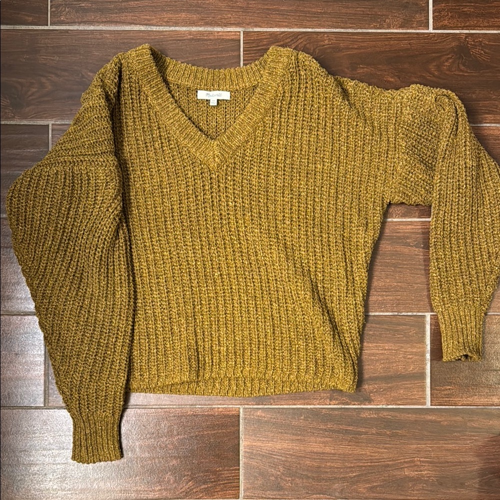 Madewell XS Yellow Chunky Knit V-Neck Sweater